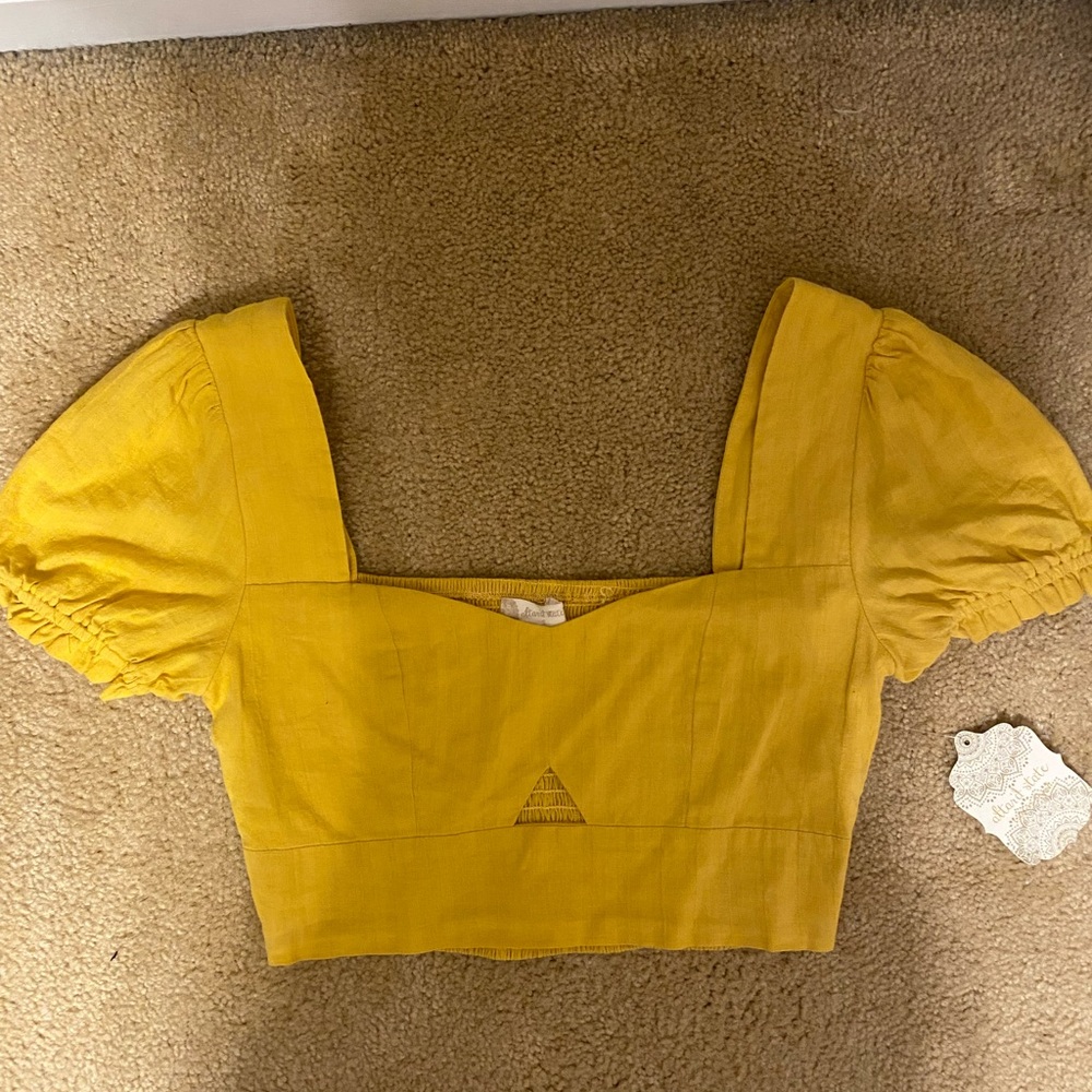 Altar’d State Yellow Cropped Smocked Back Top